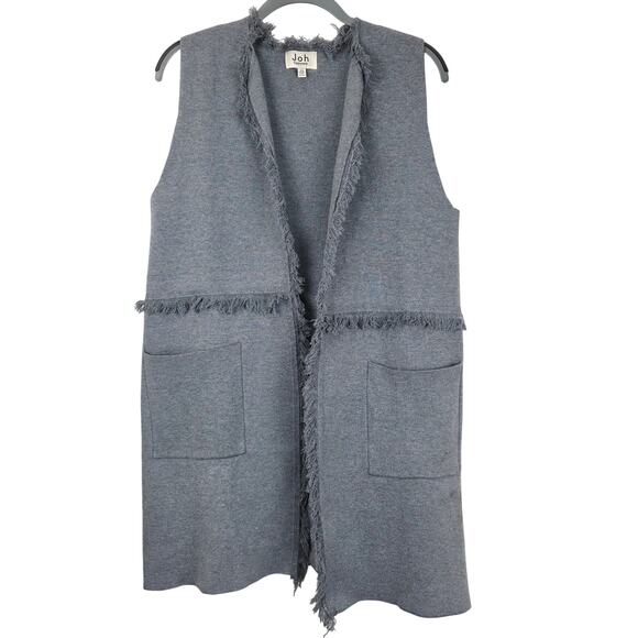 Joh Cashmere Fringe Trim Open Longline Cardigan Sweater Vest, Size XS, EUC - Picture 1 of 6